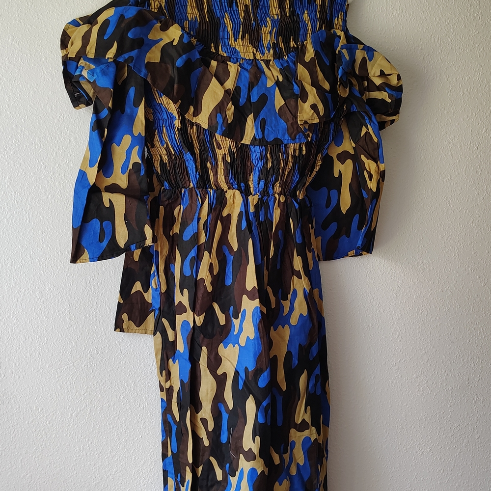 Utopia Africa Designs Blue and Brown Midi Dress